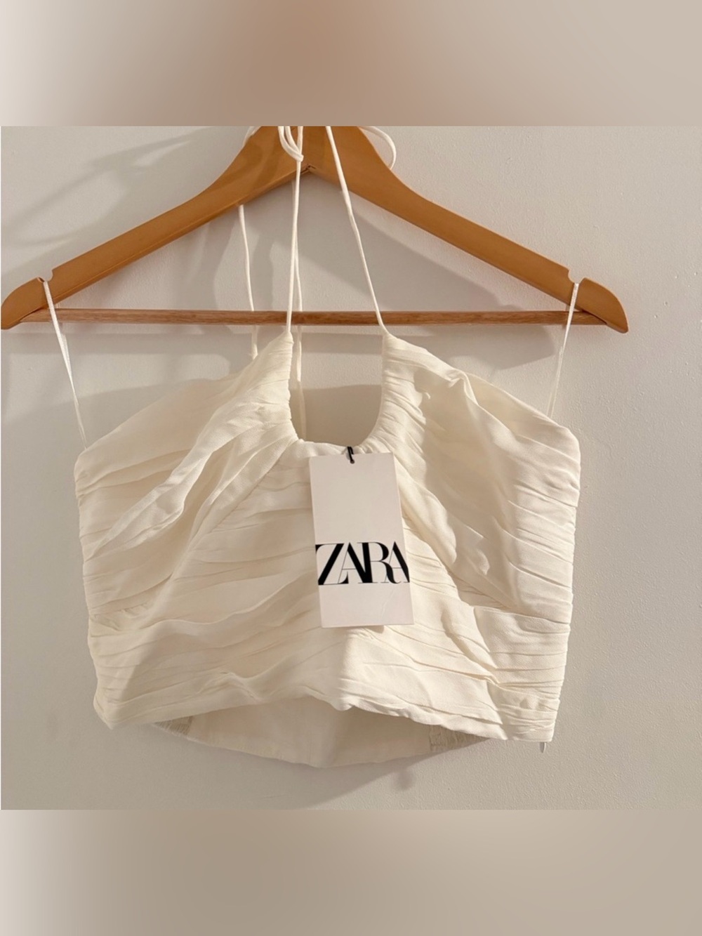 ZARA Cream Ruched Halter Crop Top